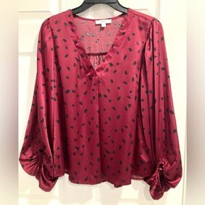 MINE Red & Black V-Neck Stretchy Long Sleeves Blouse Women Small